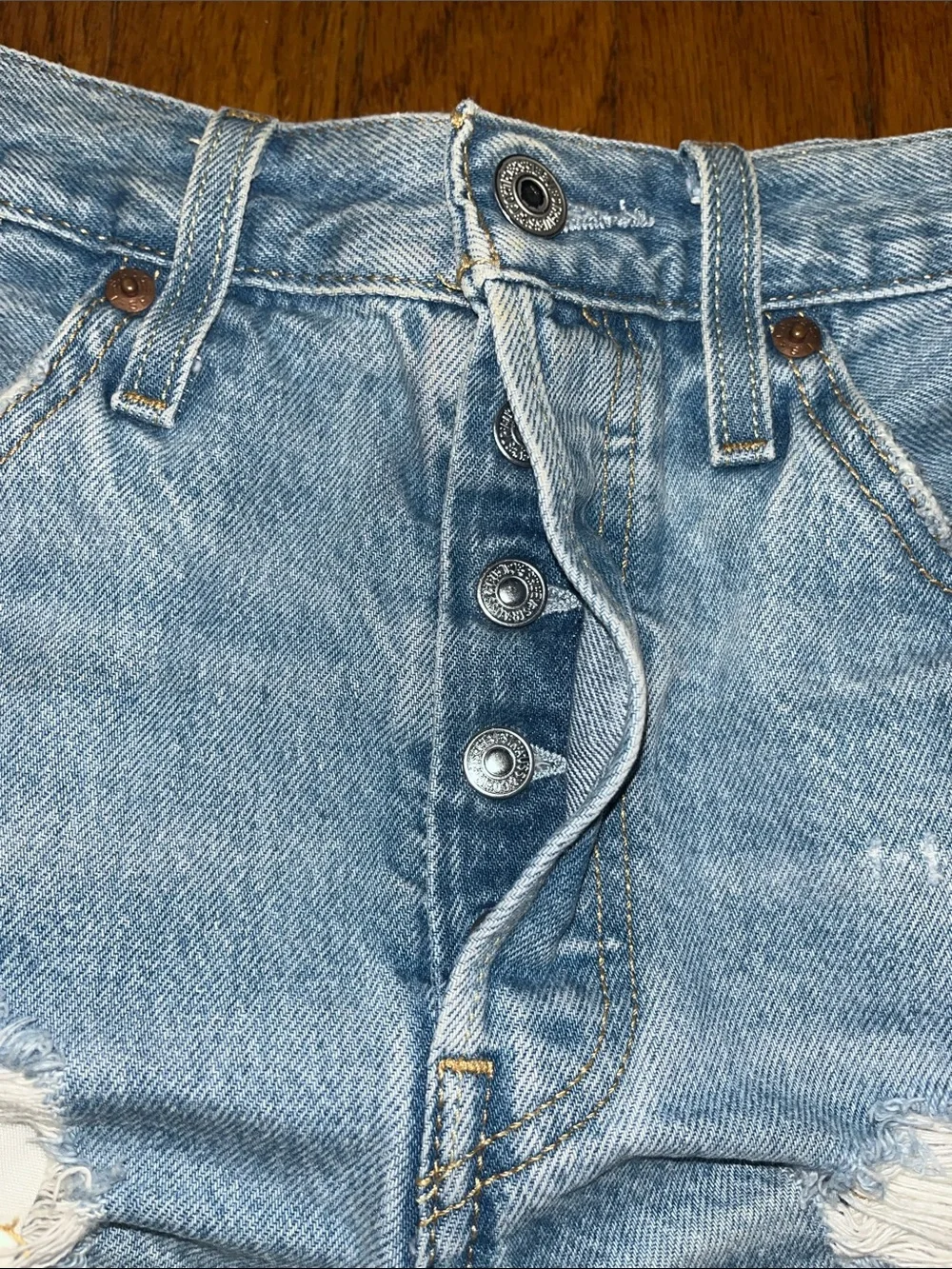 Levi’s 501 Denim Distressed  Women’s Button Fly Shorts - Light Blue Size 27